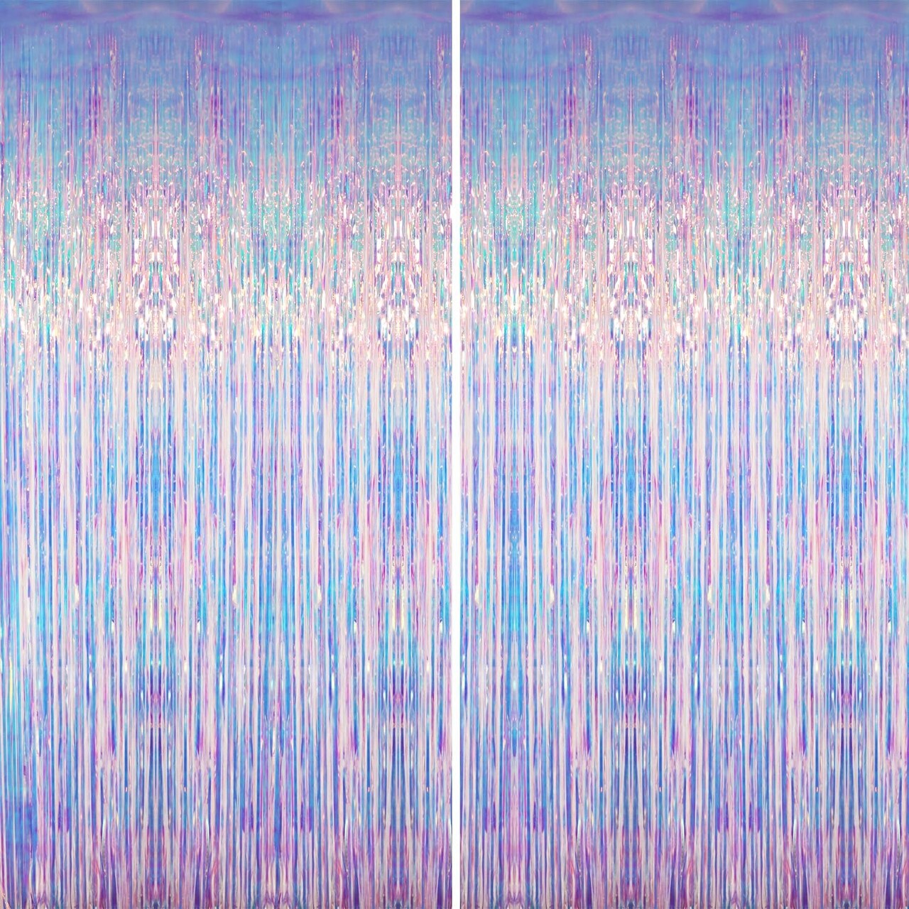 6.4 ft x 6.5 ft Metallic Tinsel Foil Fringe Curtains,Pack of 2 Party Streamer Backdrop for Mermaid Birthday Party Decorations(Neon Blue)